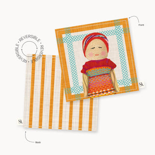Worry Doll Gold Sienna Linen Coaster / Set 4